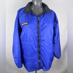 Columbia Mens L Zip Front Pockets Outdoor Jacket Windbreaker Packable BLK /BLU